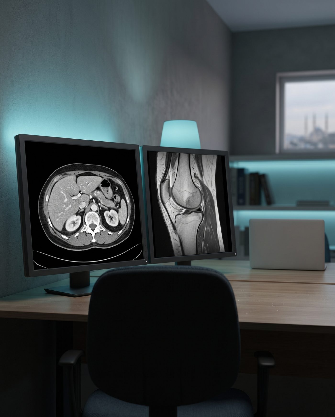 Scan images on monitors in a radiology reading room